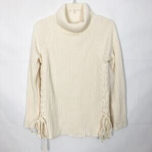 Just Fab Turtleneck Lace Up Cream Pullover Sweater Size S